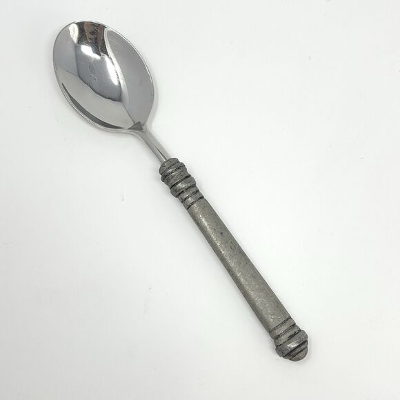 Pottery Barn 70% PEWTER Banded Handle & 18/8 Stainless Teaspoon 7 3/8” - Picture 1 of 5